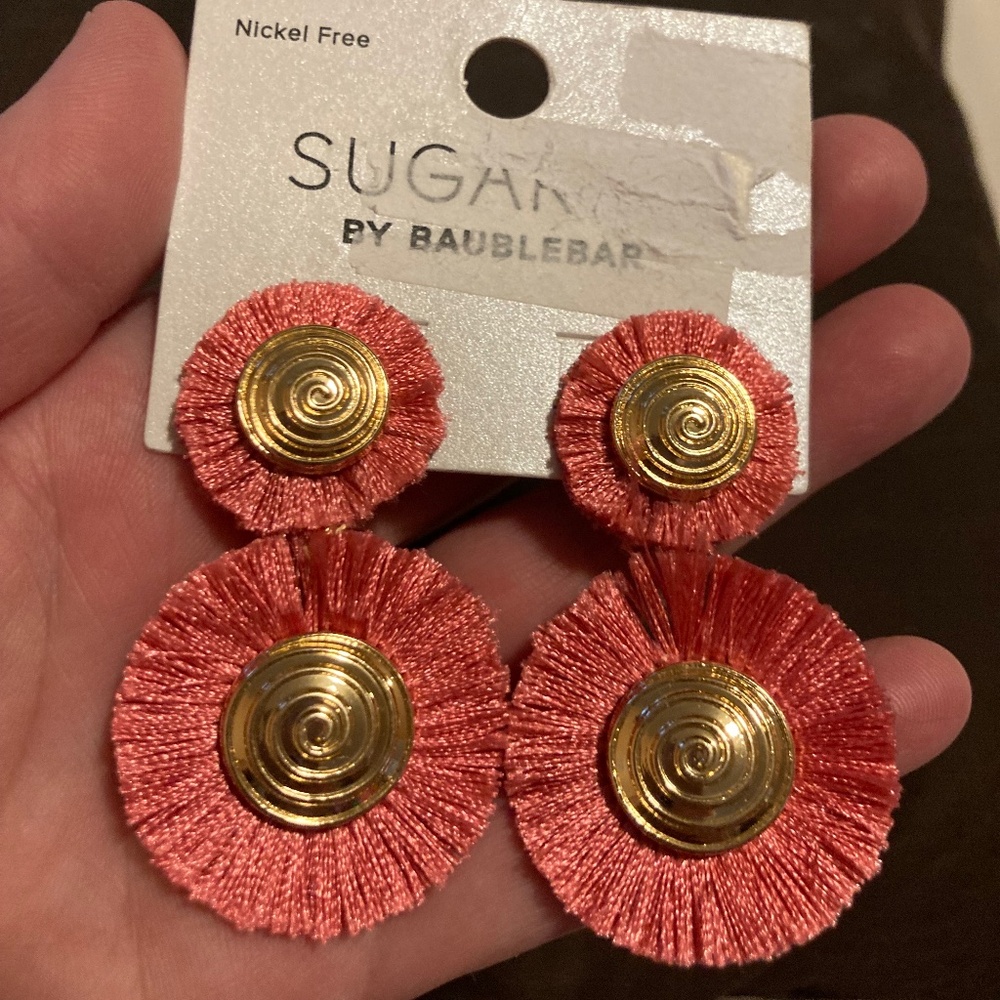 Coral color, Fringe earrings